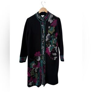 J. Jill Black Floral Jacquard Long Sweater Duster Coat Cardigan Medium